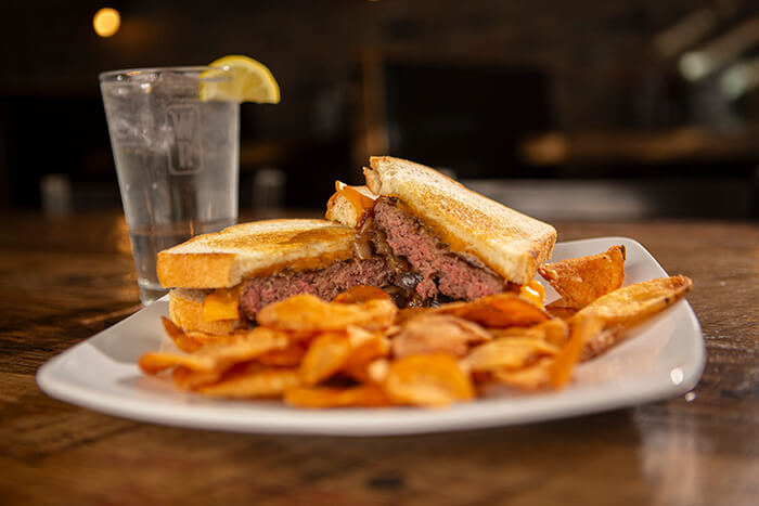 Patty melt with house-made potato chips